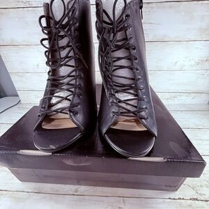 Torrid Black Front All Lace Up Wedge Peep Toe Ankle Booties Side Zip 10555738 10